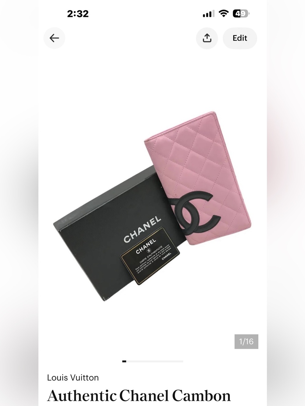 Authentic Chanel Cambon  Long Wallet Card Wallet Pink!🔥DO  NOT COME WITH CHAIN!!